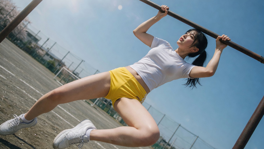 【動画付】ブルマ娘が汗だくになりながら鉄棒で懸垂