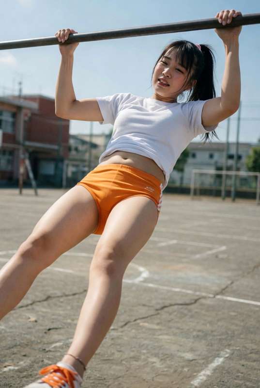 ブルマ娘が鉄棒で懸垂⑥