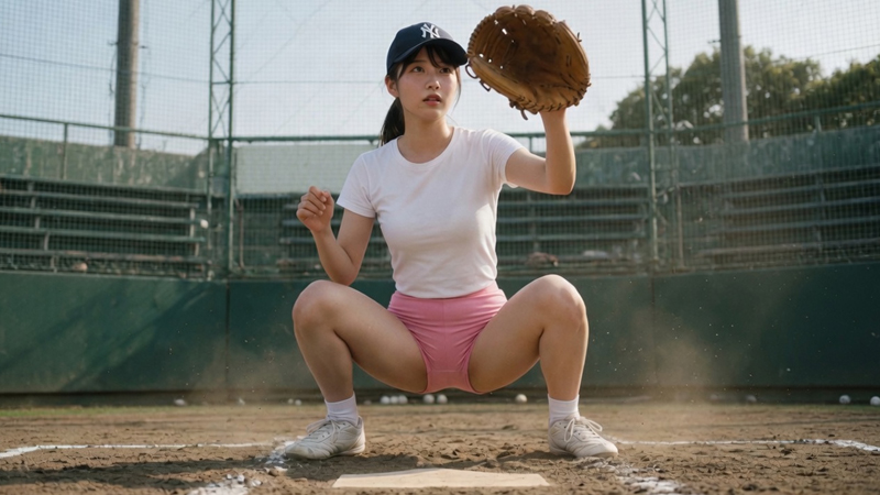 ブルマ娘、M字開脚しながらキャッチャー③