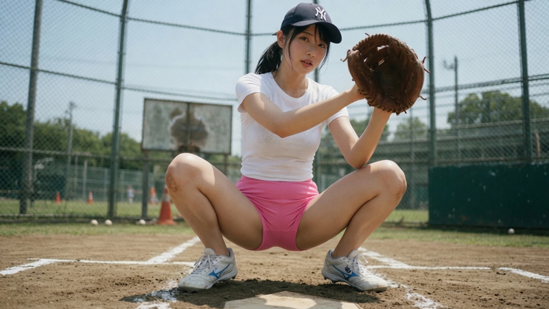 ブルマ娘、M字開脚しながらキャッチャー④