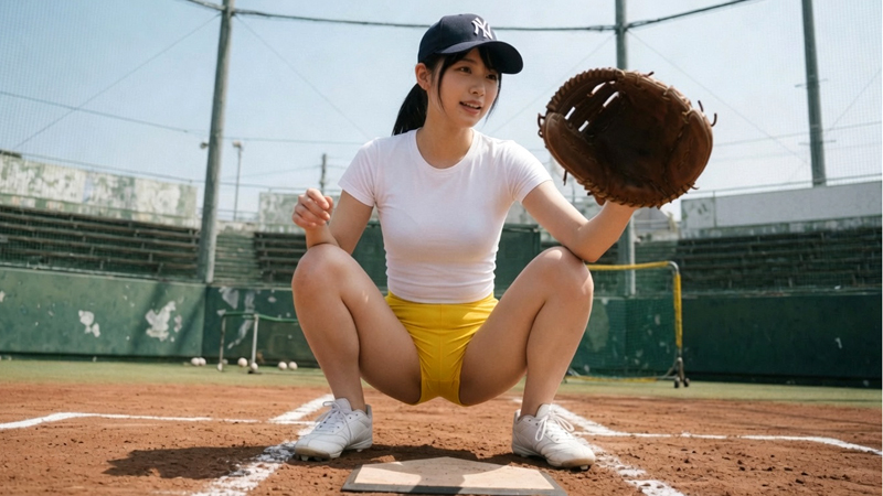ブルマ娘、M字開脚しながらキャッチャー⑥