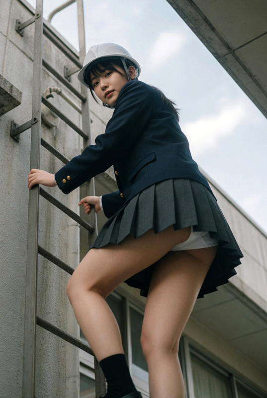 制服娘、はしごを使った避難訓練⑥