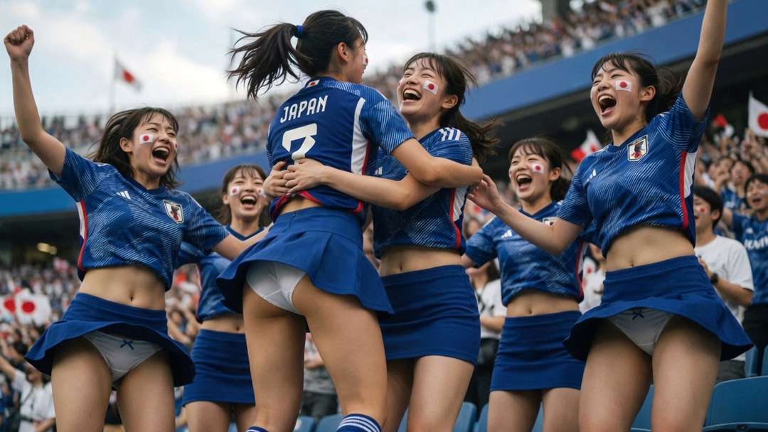 サムライブルー娘、勝利に歓喜しパンチラ！