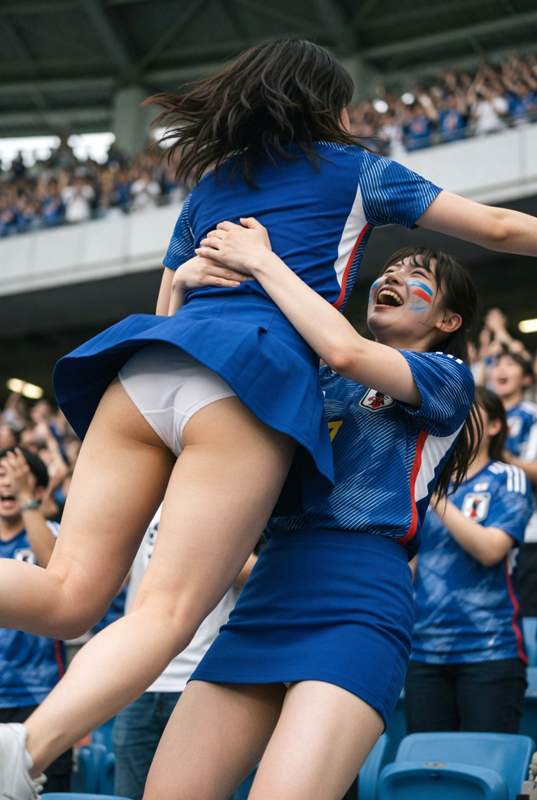 サムライブルー娘、勝利に歓喜しパンチラ①
