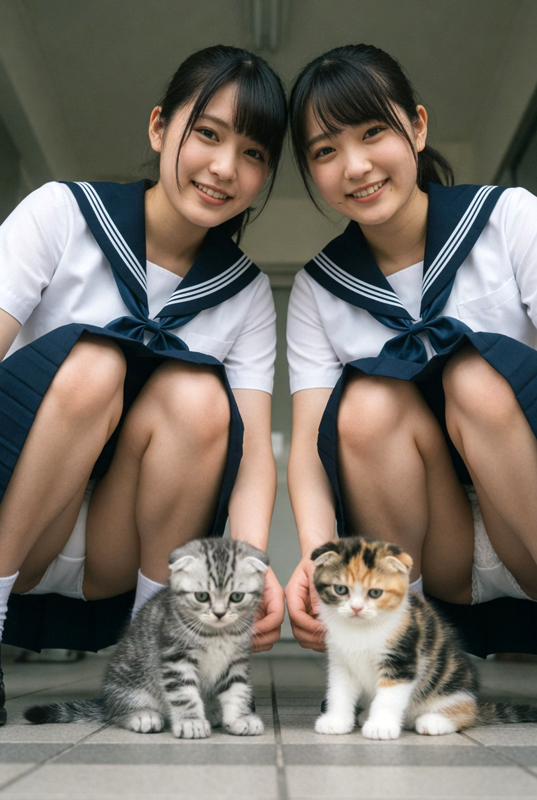 制服娘、子猫を撫で撫でしながらパンチラ⑥