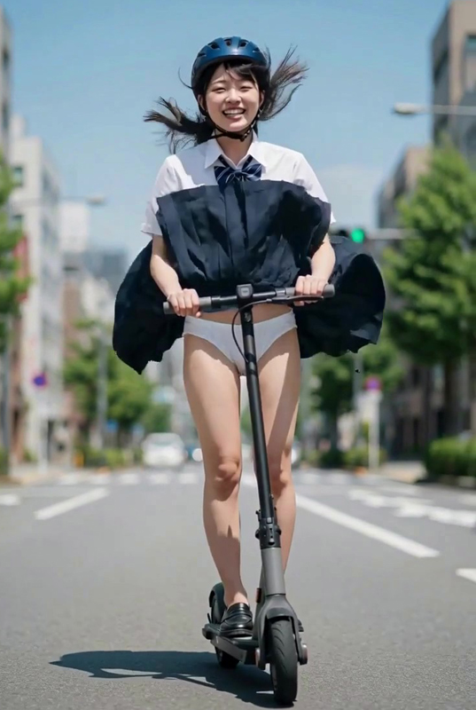 制服娘、電動キックボードに乗ってパンチラ①-2