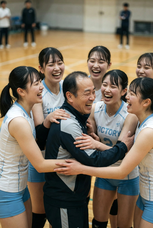 優勝に喜ぶ選手に囲まれハゲ監督も歓喜！②