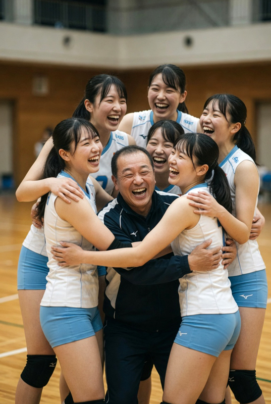 優勝に喜ぶ選手に囲まれハゲ監督も歓喜！③