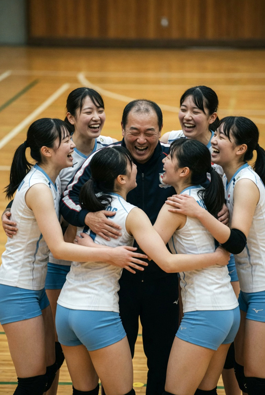 優勝に喜ぶ選手に囲まれハゲ監督も歓喜！④