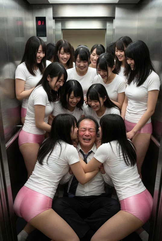 ブルマ娘たちにキスをされて喜ぶハゲ教師①