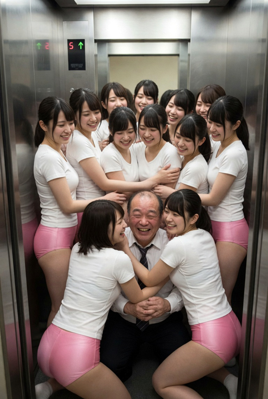 ブルマ娘たちにキスをされて喜ぶハゲ教師②