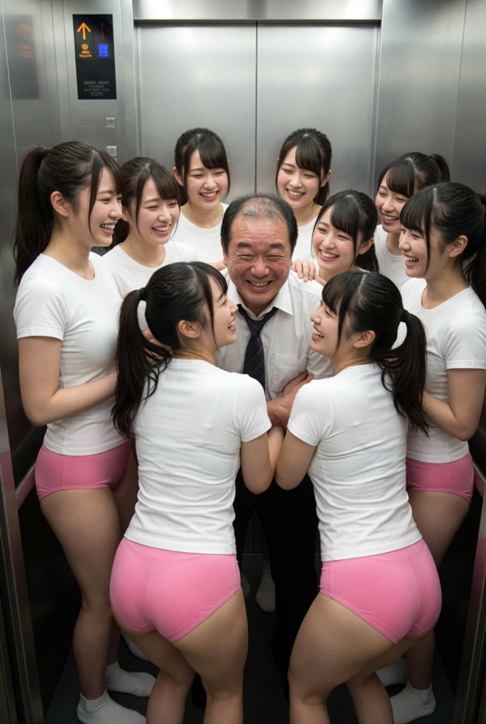 ブルマ娘たちにキスをされて喜ぶハゲ教師③