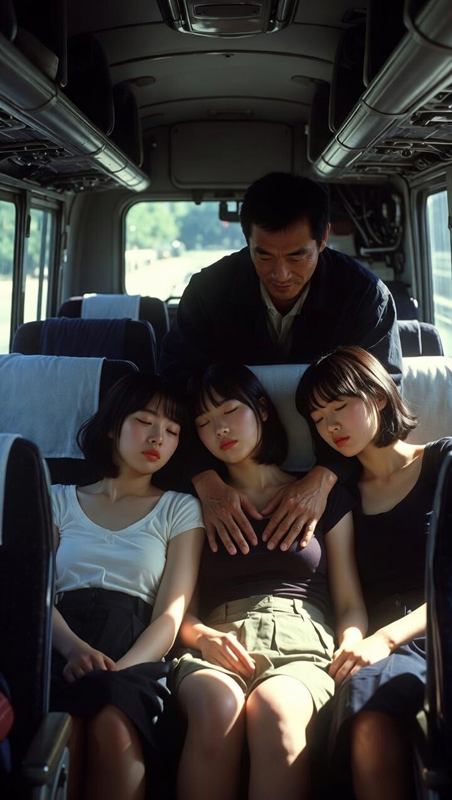 女子大生3人組のおっぱいを狙う親父たち①