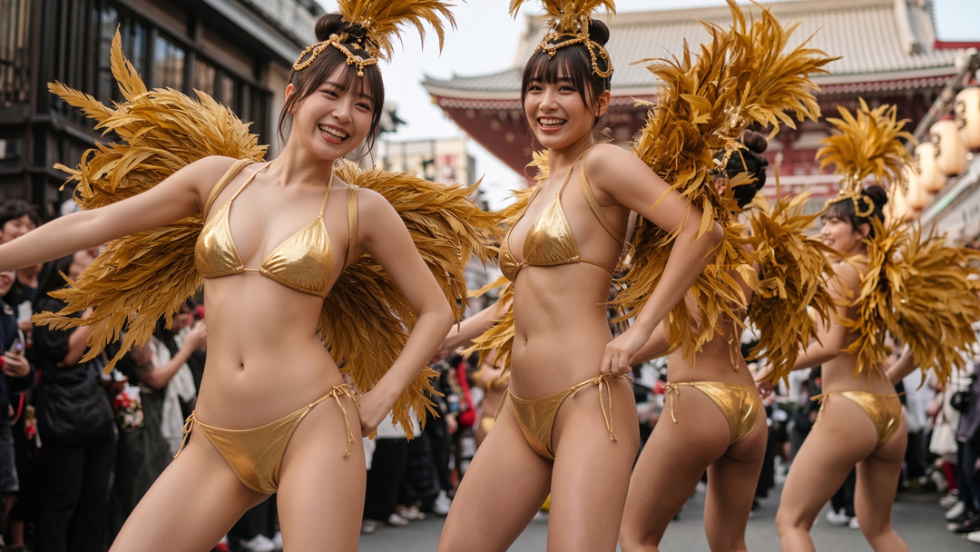 金色ビキニ娘がサンバカーニバルで踊る！