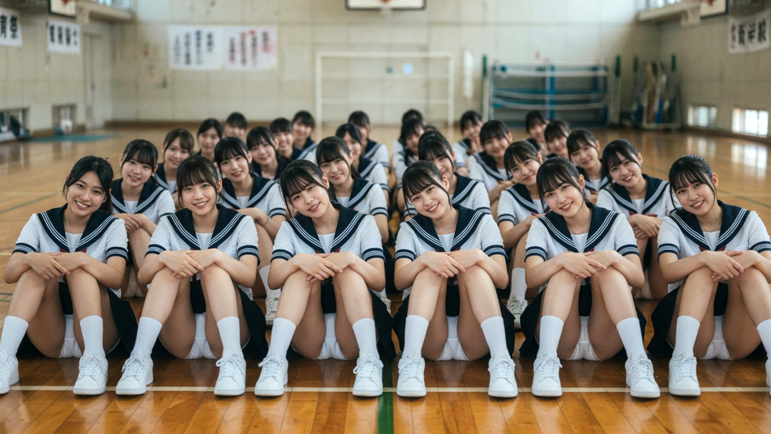 制服娘、期の始まり体育座りパンツちらり