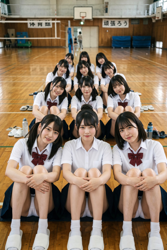 制服娘、期の始まり体育座りパンツちらり①-1