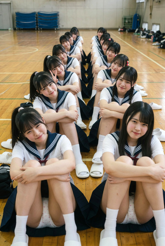 制服娘、期の始まり体育座りパンツちらり②