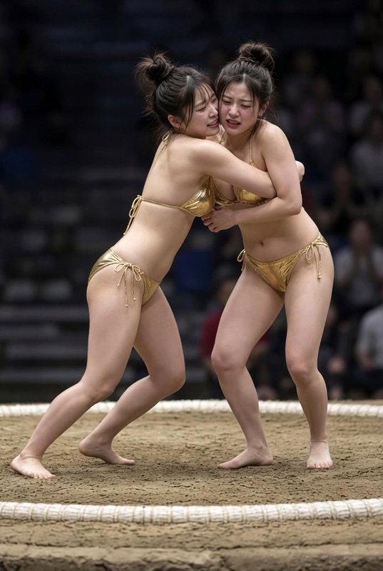 金色ビキニ娘、土俵で熱戦を繰り広げる!①-2