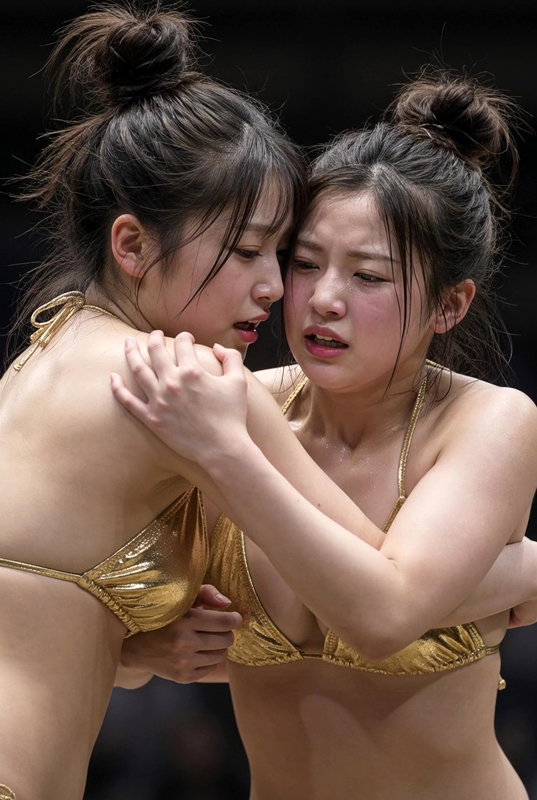 金色ビキニ娘、土俵で熱戦を繰り広げる!①-4